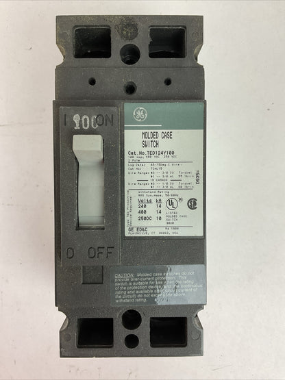 GE TED124Y100 MOLDED CASE SWITCH 2POLE 100AMP 480VAC 250VDC MODEL 3
