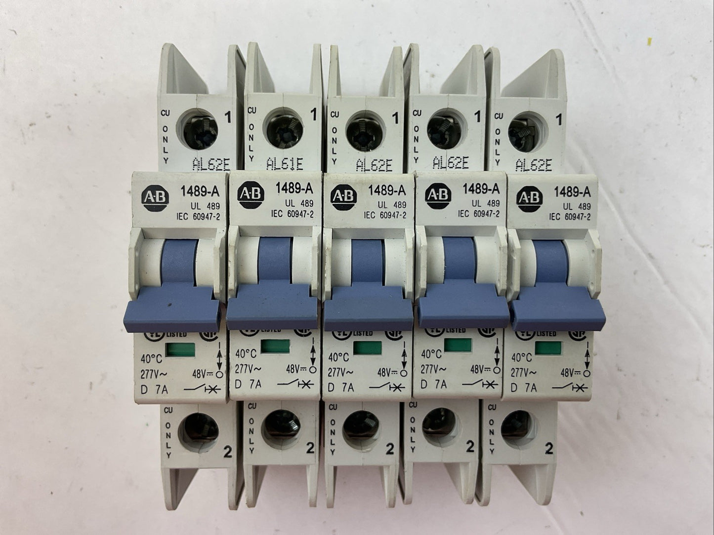 ALLEN BRADLEY 1489-A1D070 SER A CIRCUIT BREAKER 277VAC 48VDC 7AMP (LOT OF 5)