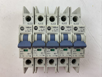 ALLEN BRADLEY 1489-A1D070 SER A CIRCUIT BREAKER 277VAC 48VDC 7AMP (LOT OF 5)