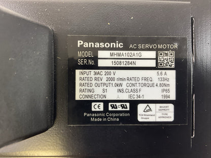 PANASONIC MHMA102A1G AC SERVO MOTOR INPUT 200VAC REV 2000 R/MIN OUTPUT 1.0kW