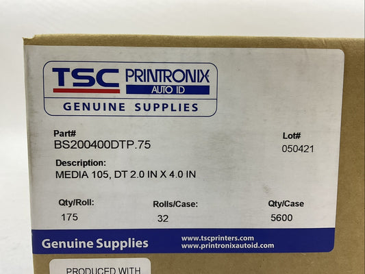 TSC BS200400DTP.75 MEDIA 105, DT 2.0 IN X 4.0 IN ROLLS/CASE 32 QTY/ROLL 175