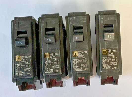 SQUARE D HOM115 CIRCUIT BREAKER TYPE HOM 15A 10KA 120/240VAC***LOTOF4***