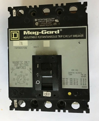 SQUARE D FAP3600712M CIRCUIT BREAKER 600VAC 3POLE 7A