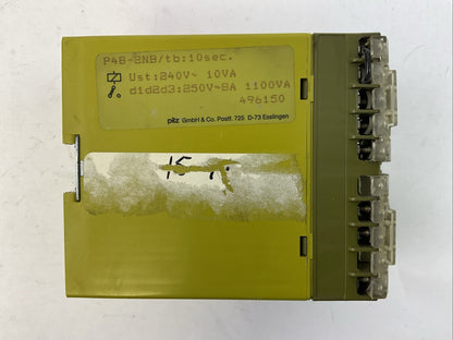 PILZ P4B-2NB SAFETY RELAY TB:10SEC UST: 240VAC 10VA D1D2D3: 250VAC 8A 1100VA