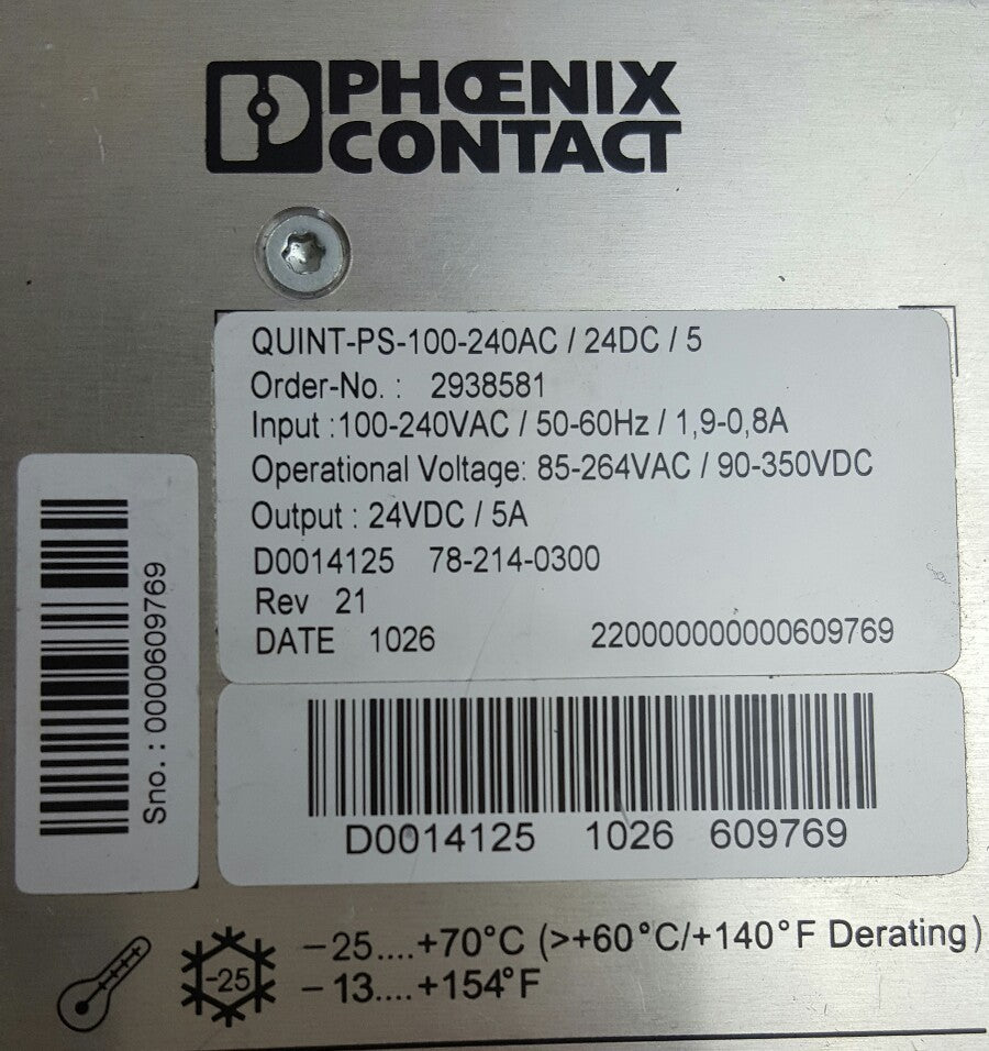 Phoenix Contact Quint Power Supply QUINT-PS-100-240AC/24DC/5