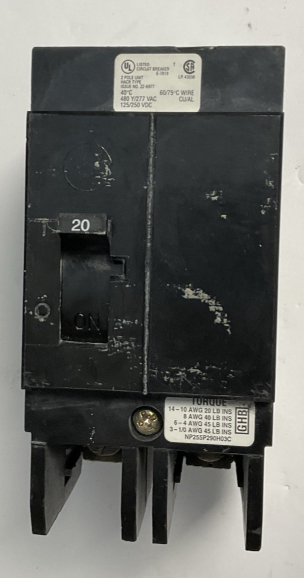 CUTLER HAMMER GHB2020 CIRCUIT BREAKER 20A 480VAC 250VDC 2P