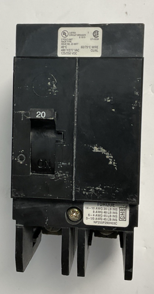 CUTLER HAMMER GHB2020 CIRCUIT BREAKER 20A 480VAC 250VDC 2P