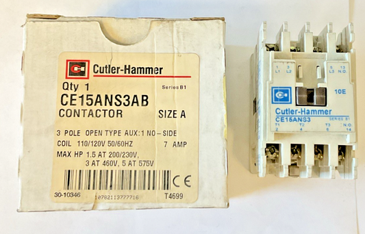 CUTLER HAMMER CE15ANS3AB CONTACTOR SIZE A  110/120V 50/60HZ SER.B1 7A