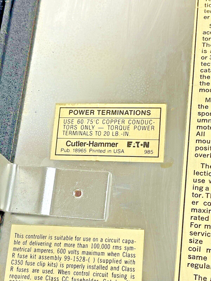 CUTLER HAMMER - A30CWA0 A2- COMBINATION MOTOR STARTER WITH MOTOR CIRCUIT SWITCH