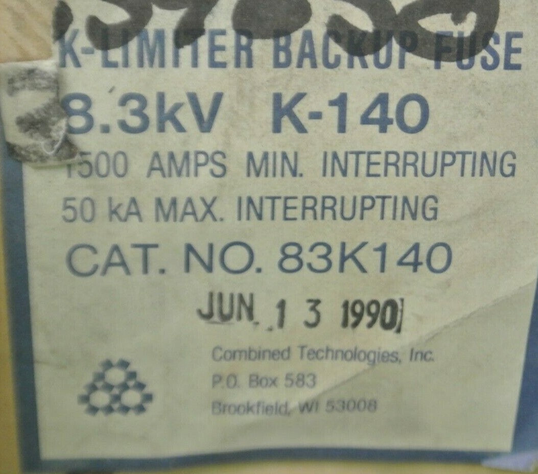 COMBINED TECHNOLOGIES 83K140 K-LIMITING FUSE / 1500A MIN. INT / NEW SURPLUS