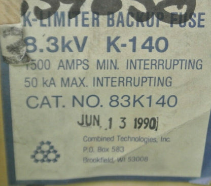 COMBINED TECHNOLOGIES 83K140 K-LIMITING FUSE / 1500A MIN. INT / NEW SURPLUS