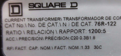 SQUARE D 76R-122 CURRENT TRANSFORMER - RATIO = 1200:5 - 10kV - 600V NEW SURPLUS
