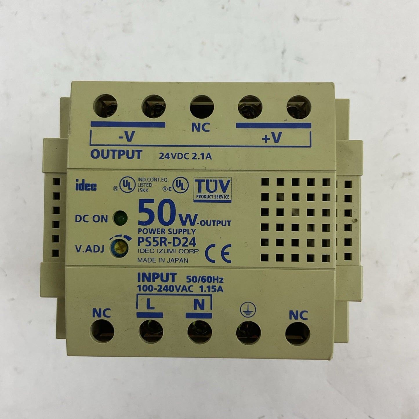 IDEC PS5R-D24 POWER SUPPLY OUTPUT 24VDC 2.1A INPUT 100-240VAC 50/60HZ 1.15A