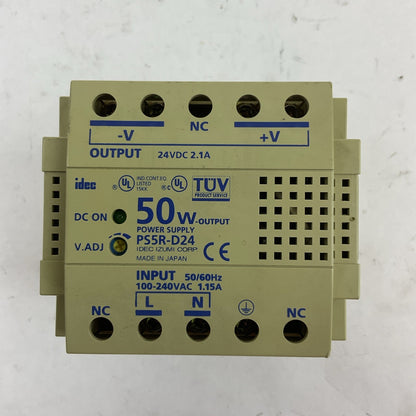 IDEC PS5R-D24 POWER SUPPLY OUTPUT 24VDC 2.1A INPUT 100-240VAC 50/60HZ 1.15A