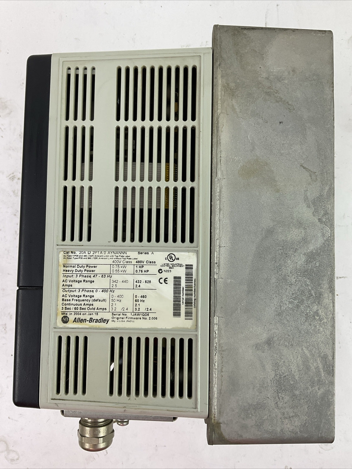 ALLEN BRADLEY 20AD2P1A0AYNANNN SER A FW 2.006 AC DRIVE 20-HIM-A3 SER C FW V6.001