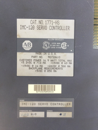 ALLEN BRADLEY 1771-HS IMC-120 SERVO CONTROLLER SERIES B FIRMWARE REV 1.02 16.9W