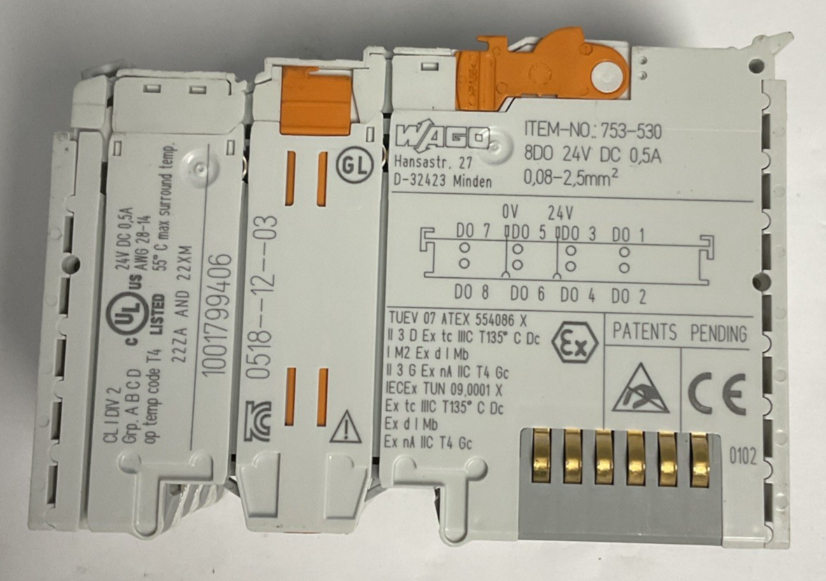 WAGO 753-530 OUTPUT MODULE 24VDC 0.5A 8DO***LOT OF 4***