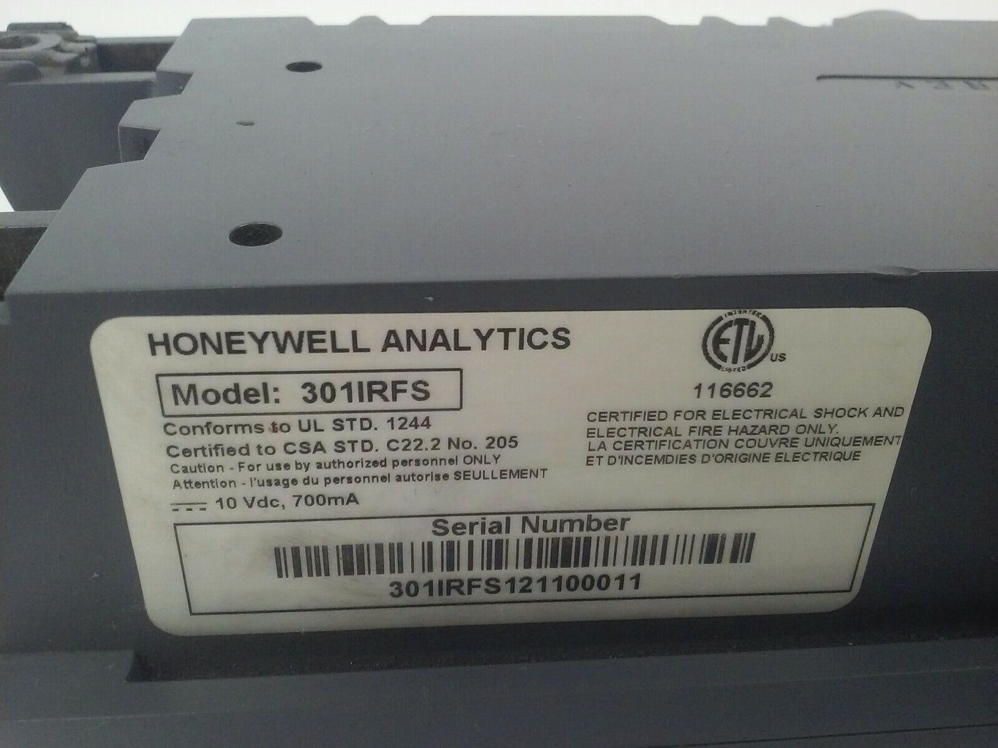 HONEYWELL ANALYTICS MODEL 301IRFS S301IRF REFRIGERANT GAS SENSOR 10Vdc 700mA