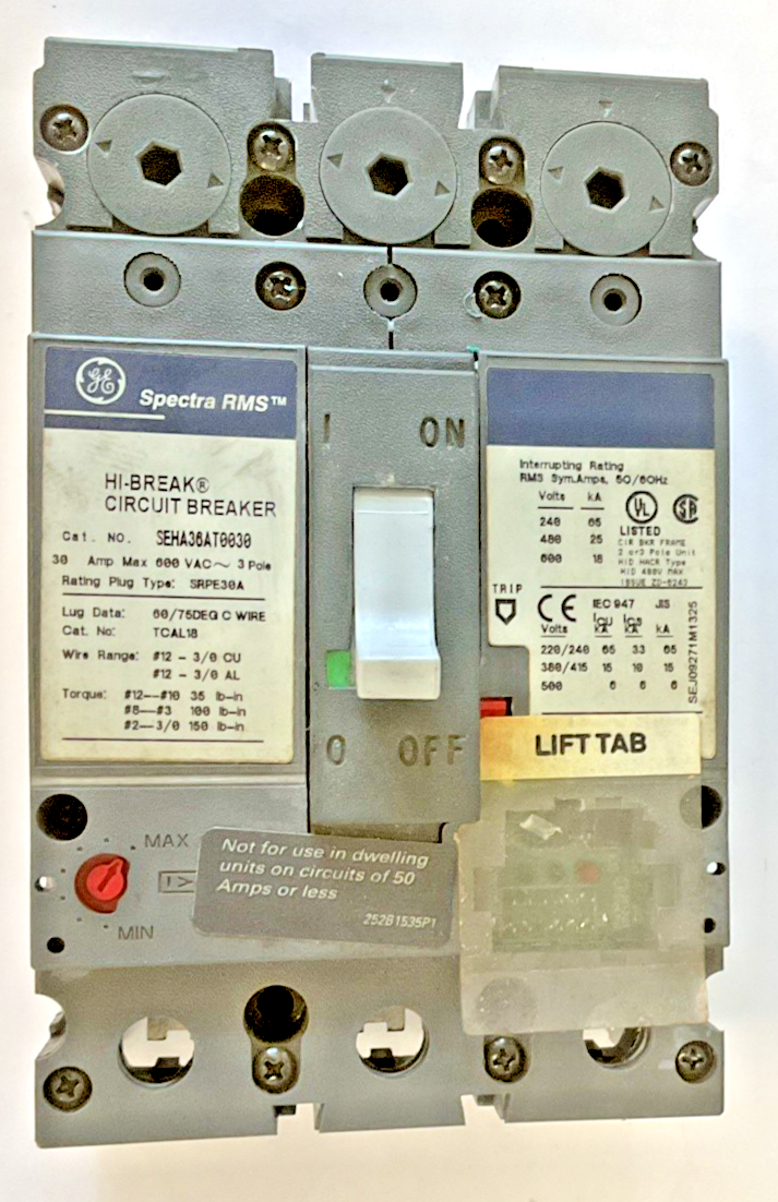 GE SEHA36AT0030 CIRCUIT BREAKER 600VAC 3POLE 30A