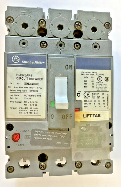 GE SEHA36AT0030 CIRCUIT BREAKER 600VAC 3POLE 30A