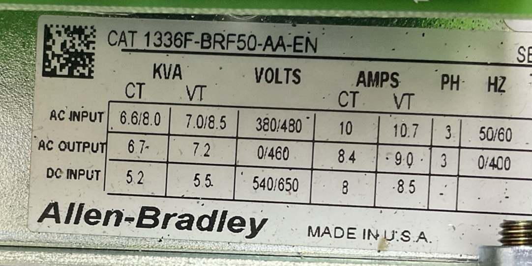 ALLEN BRADLEY 1336F-BRF50-AA-EN AC FREQ. DRIVE SER.C 460VAC 5HP 50/60HZ