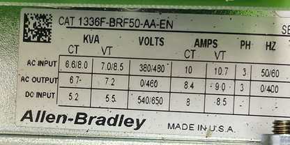 ALLEN BRADLEY 1336F-BRF50-AA-EN AC FREQ. DRIVE SER.C 460VAC 5HP 50/60HZ