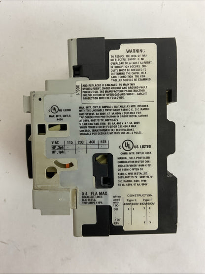 ALLEN BRADLEY 140M-C2E-A40 SER C MOTOR CIRCUIT BREAKER 0.25-0.4A 140M-C-AFA11