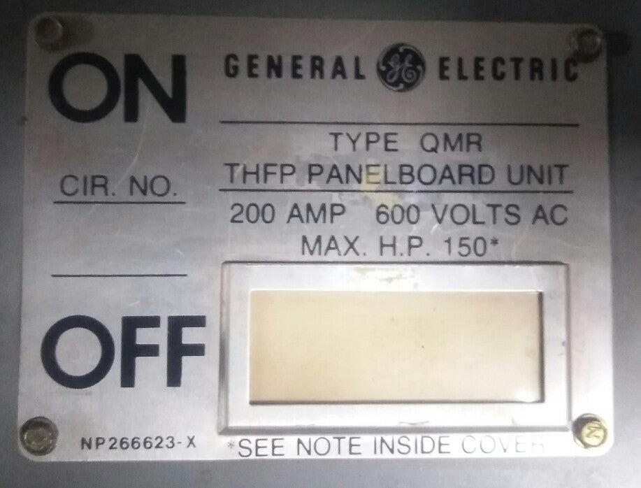 General Electric GE QMR THFP364 200 Amp 600V 3-Pole Disconnect Switch Panelboard