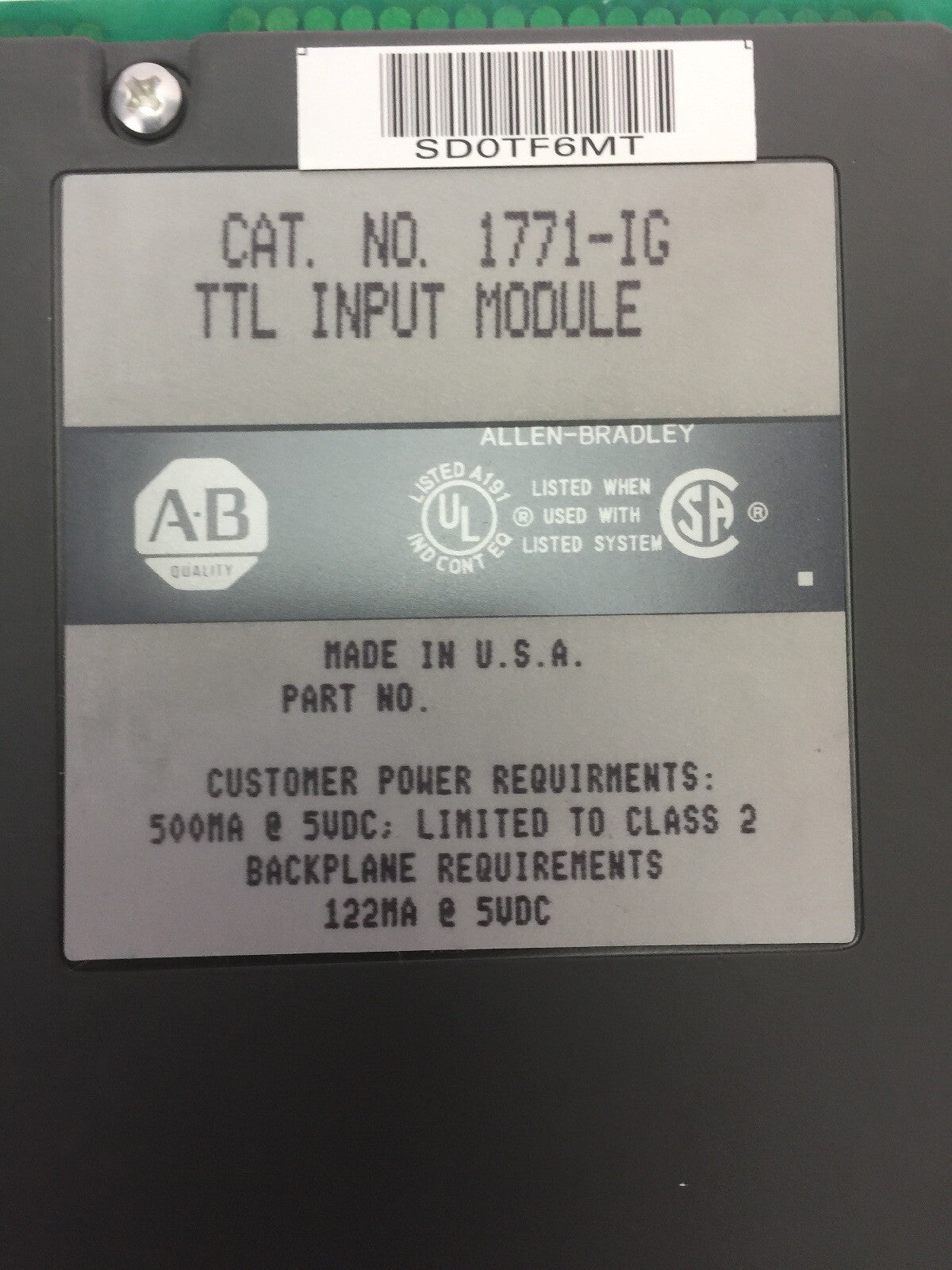 ALLEN BRADLEY 1771-IG TTL INPUT MODULE