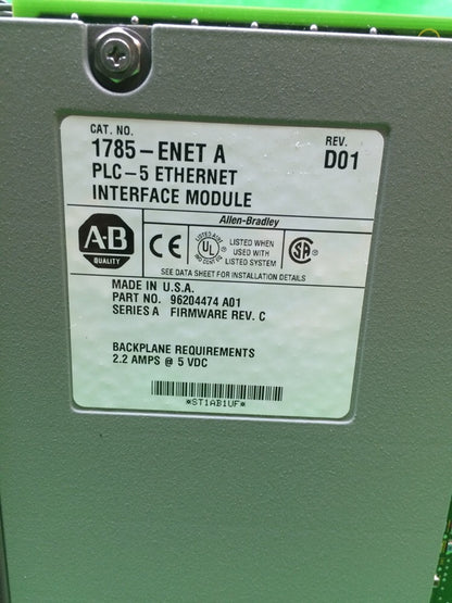 ALLEN BRADLEY 1785-L60L/E PROCESSOR MODULE REV. H01 W/ 1785-ENET A
