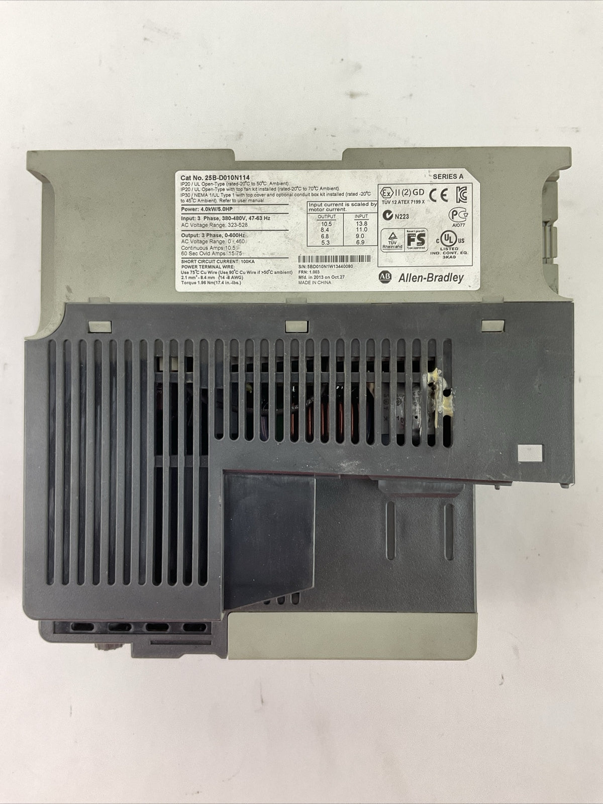 ALLEN BRADLEY 25B-D010N114 AC DRIVE FRN 1.003 SER A OUTPUT 0-460VAC