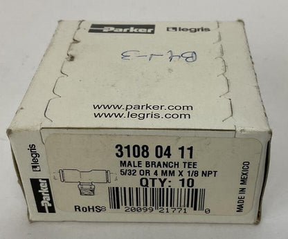 PARKER 3108 04 11 MALE BRANCH TEE 5/32 OR 4MM X 1/8 NPT (BOX OF 10)