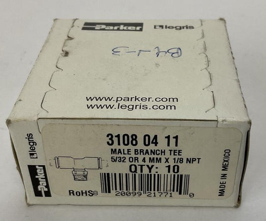 PARKER 3108 04 11 MALE BRANCH TEE 5/32 OR 4MM X 1/8 NPT (BOX OF 10)