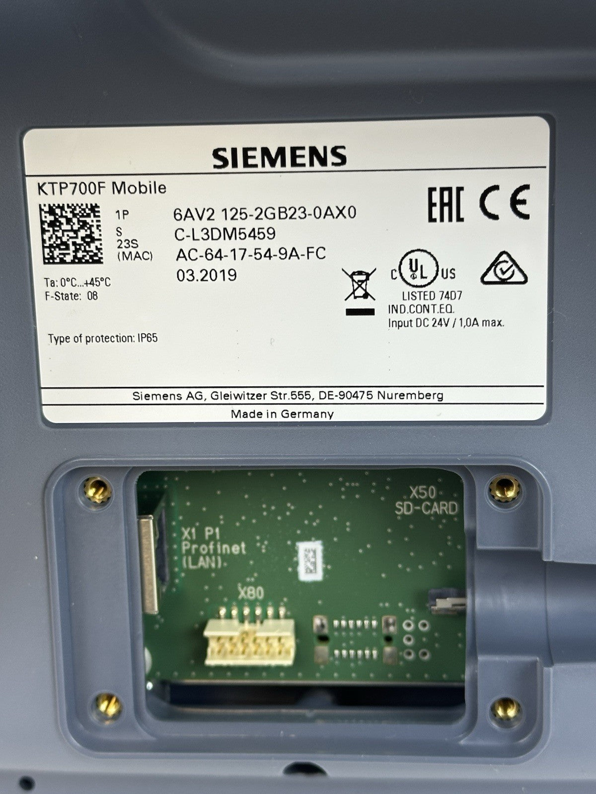 SIEMENS 1P 6AV2 125-2GB23-0AX0 SIMATIC HMI TP700F MOBILE WITH KEY