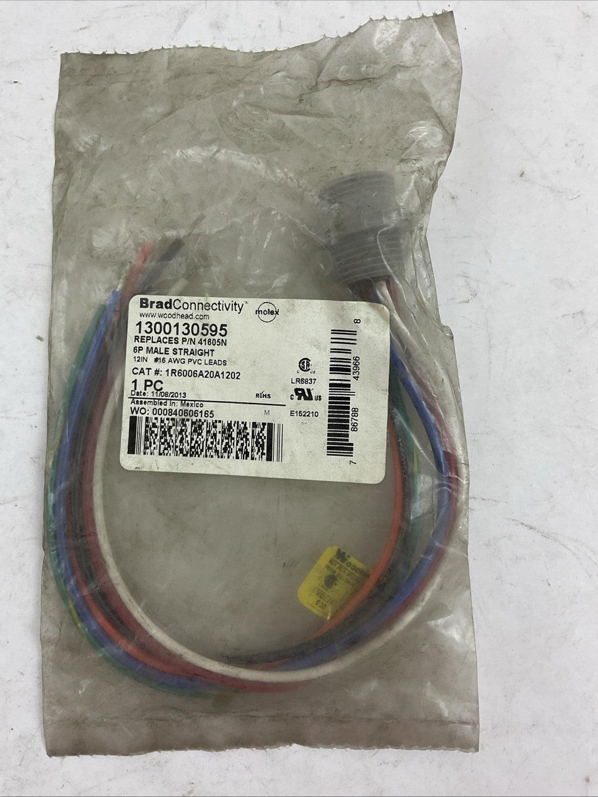 BRAD CONNECTIVITY 1300130595 1R6006A20A1202 6P MAIL STRAIGHT CABLE ASSEMBLY