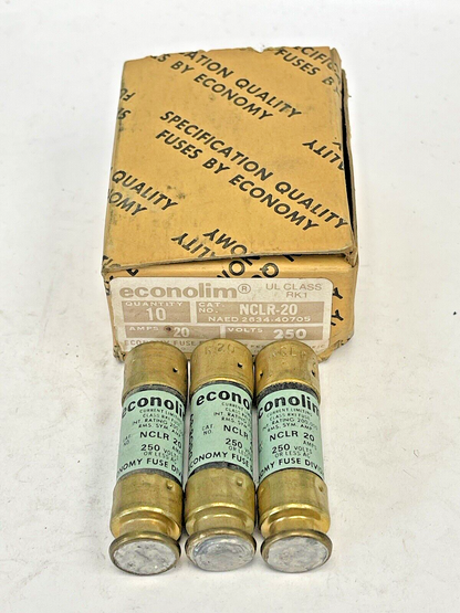 ECONOLIM *BOX OF 3* - NCLR 20 - 20 AMP, 250 VAC, CURRENT-LIMITING CLASS RK1 FUSE