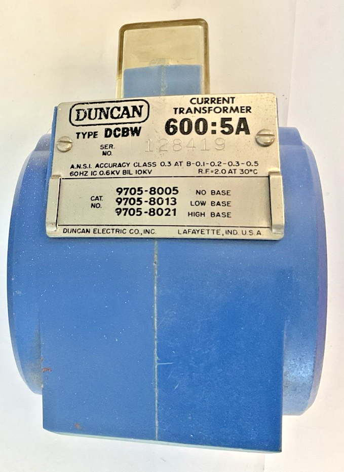DUNCAN DCBW CURRENT TRANSFORMER  600:5A 60HZ ***LOTOF2***