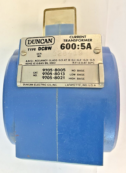 DUNCAN DCBW CURRENT TRANSFORMER  600:5A 60HZ ***LOTOF2***