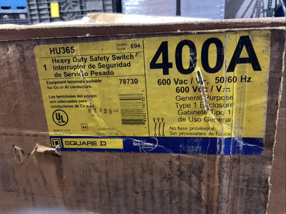SQUARE D HU365 SER E04  NON FUSIBLE 400AMP 600VAC 3PH 350HP 600VDC 50HP