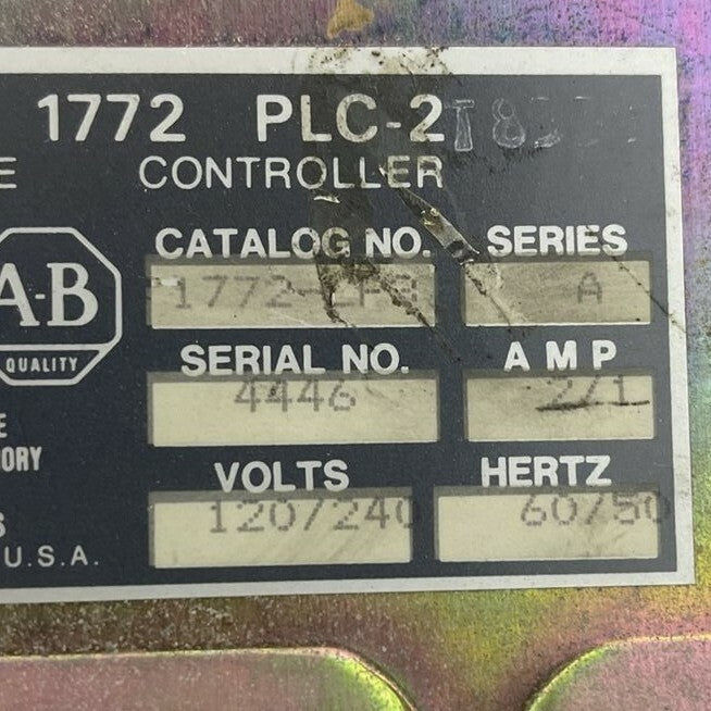 ALLEN BRADLEY 1772-LP3 SER A 120/240V 60/50HZ 2/1A PLC 2/30 PROGRAMMABLE CONTROL