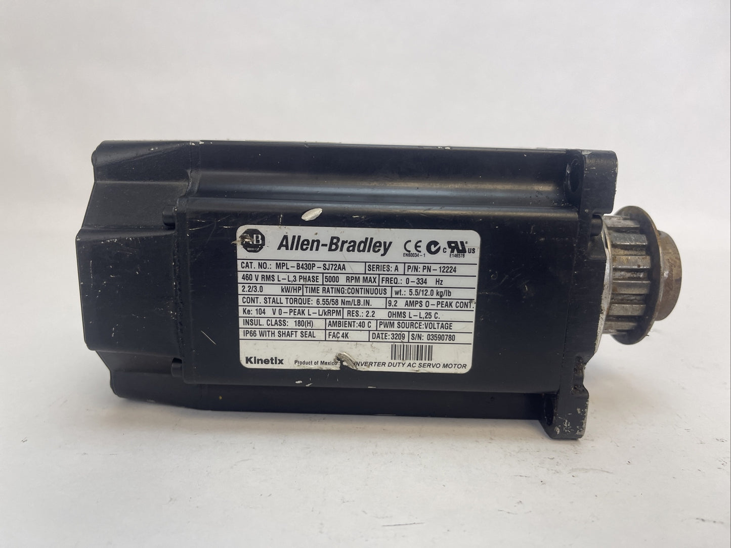 ALLEN BRADLEY MPL-B430P-SJ72AA SERVO MOTOR SER A 5000RPM 2.2/3.0 kW/HP 9.2AMP
