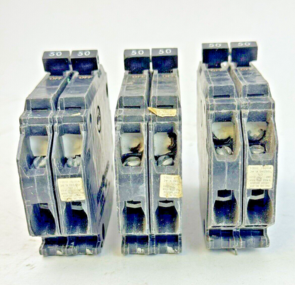 GE *LOT OF 3* - THQP250 - COMMON TRIP CIRCUIT BREAKERS - 2 POLE, 50 A, 240 VAC