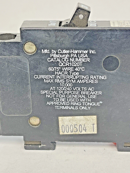 CUTLER-HAMMER - QCR1020T -1 POLE, 20 A, 120/240V CIRCUIT BREAKER - NEW OLD STOCK