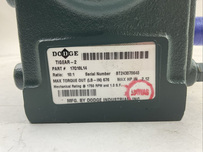 DODGE 17Q10L14 TIGEAR-2 GEAR REDUCER RATIO 10:1 1750RPM