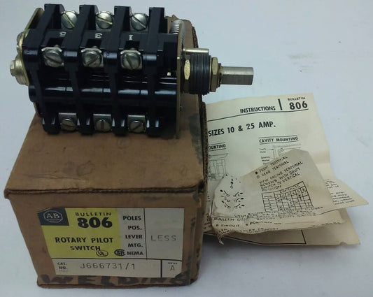 ALLEN BRADLEY BULLENTIN 806 J666731-1 SER. A, ROTARY PILOT SWITCH, 6 CIRCUITS