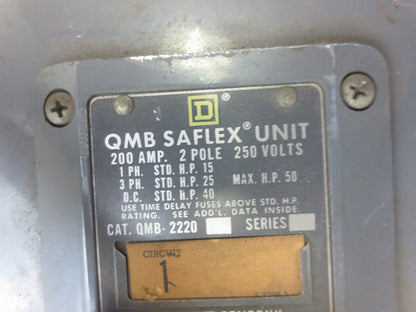 SQUARE D QMB-2220 - QMB SAFLEX UNIT / SAFETY SWITCH / BUS PLUG - 250V, 200A, 2-P