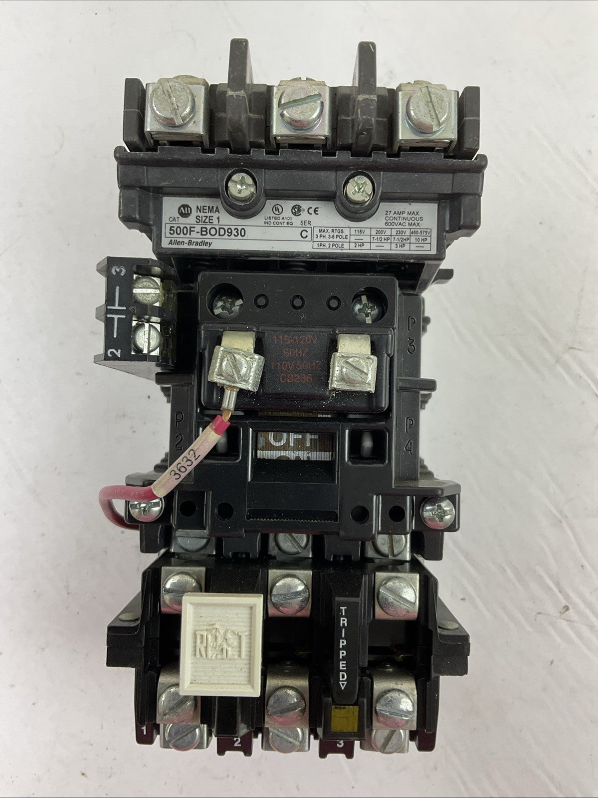 ALLEN BRADLEY STARTER 500F-BOD930 SER C 27A 600VAC 10HP COIL 115-120V 592-EUTB