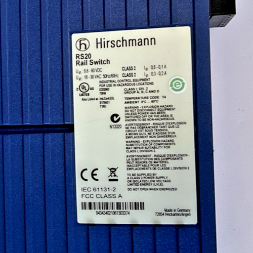 HIRSCHMANN RS20-0800T1T1SDAEHH03.0.01 RAIL SWITCH 60VDC 30VAC
