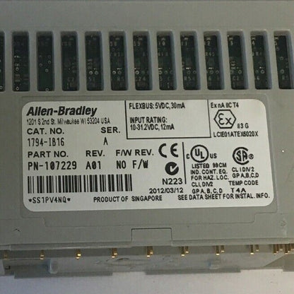 ALLEN BRADLEY 1794-IB16 SER.A REV.A01 NO F/W INPUT MODULE 1794-TB3 SER.A BASE