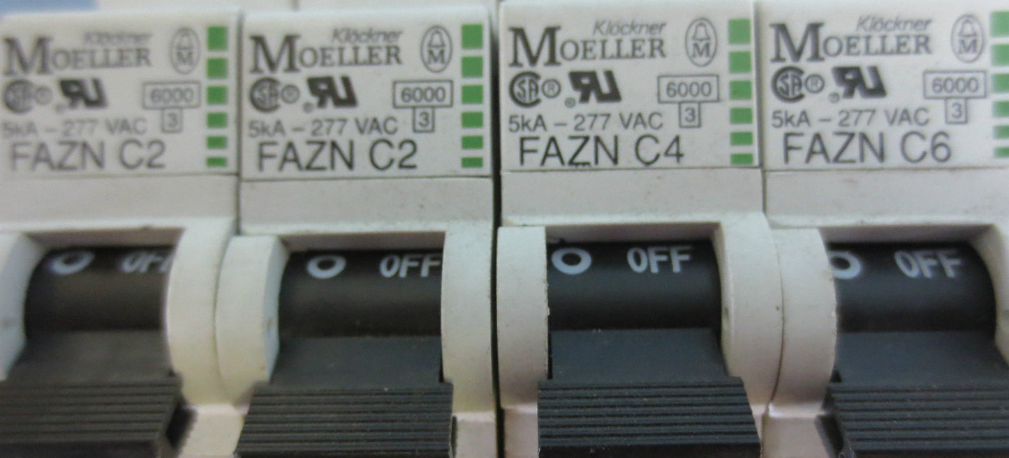KLOCKNER-MOELLER CIRCUIT BREAKERS - FAZN C2 (2), FAZN C4, FAZN C6 - LOT of 4 pcs
